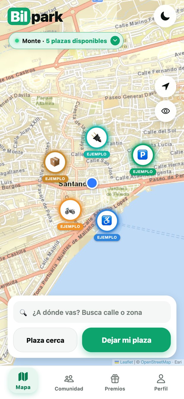 El mapa con las plazas libres y los minutos que quedan en cada una